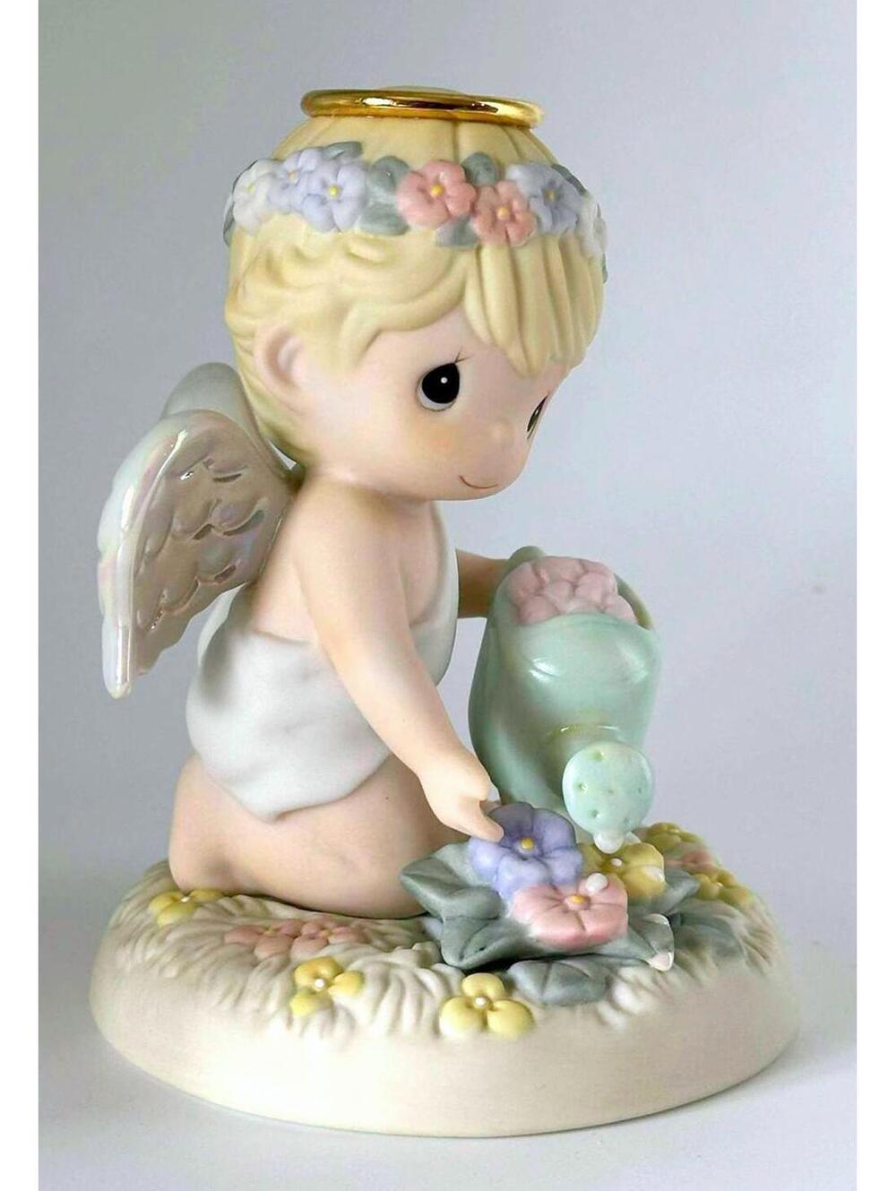 Precious Moments Metallic Wings Angel With Floral Tiara Watering Plants